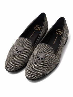 House of Harlow 1960 W38,5 Flats Skull Metallic Beaded Goth Vamp Edgy Statement